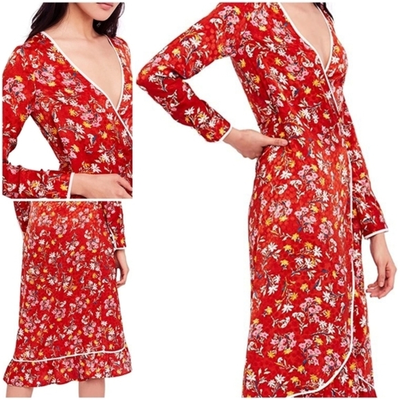 Free People  Floral Ruffle‎ Wrap Dress - Picture 2 of 3